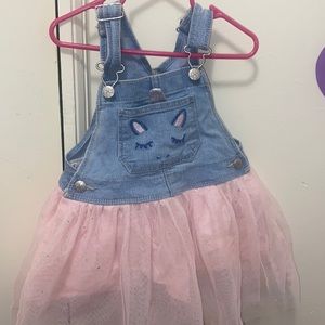 Cute denim & pink glitter tutu, one piece / adjustable overalls